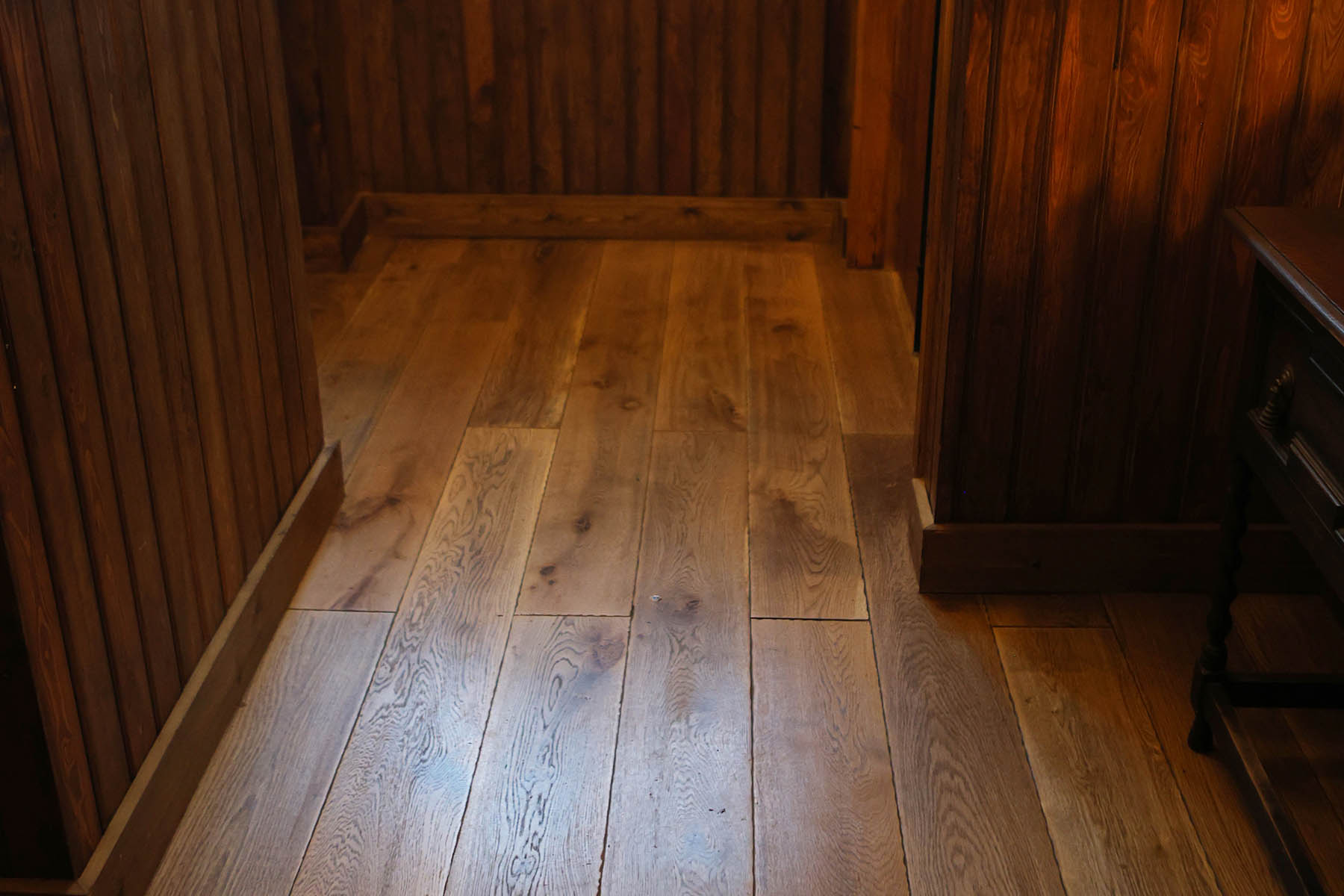 Traditional wood flooring in a hospitality setting.