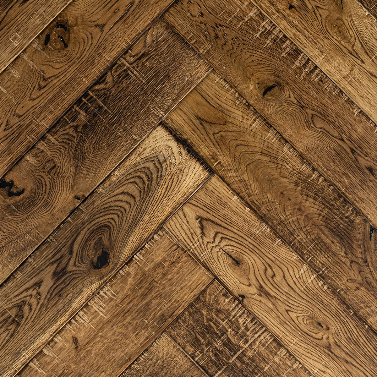 Cathedral Place Herringbone - Brushed, Distressed, Skipsawn Real Oak Floor