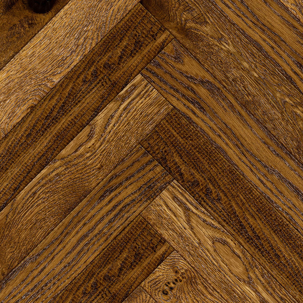 Crowden Herringbone - Hand-Worked, Brushed, Distressed Rustic Oak Floor