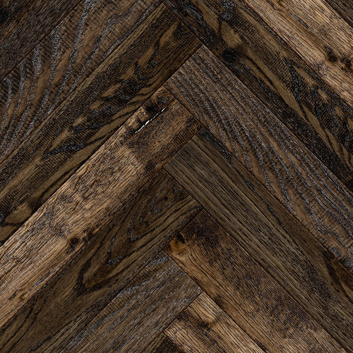 Denby Herringbone - Rustic Grade Distressed Parquet Floor