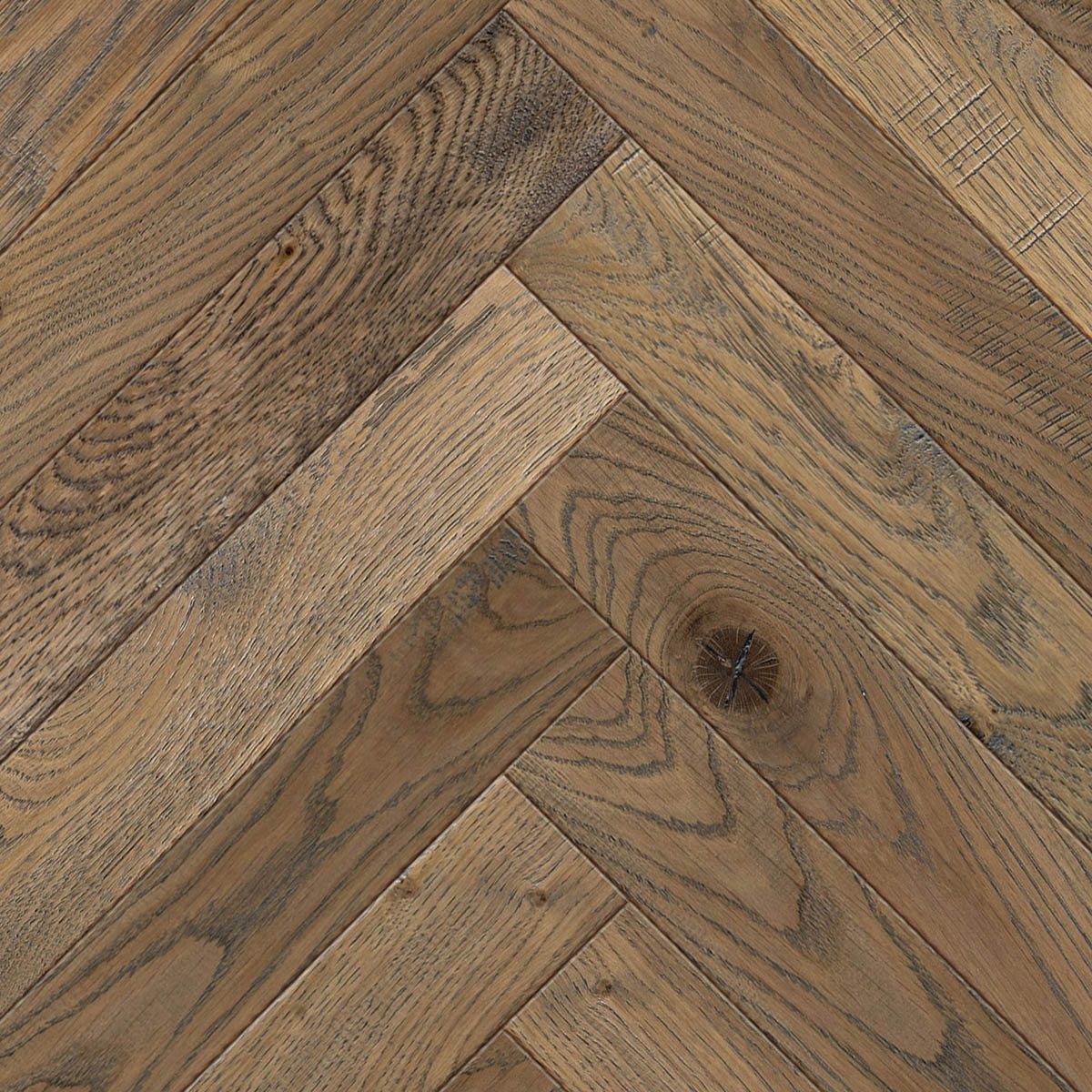 Hollowbrook Herringbone - Tumbled Edged Rustic Grade European Oak Floor