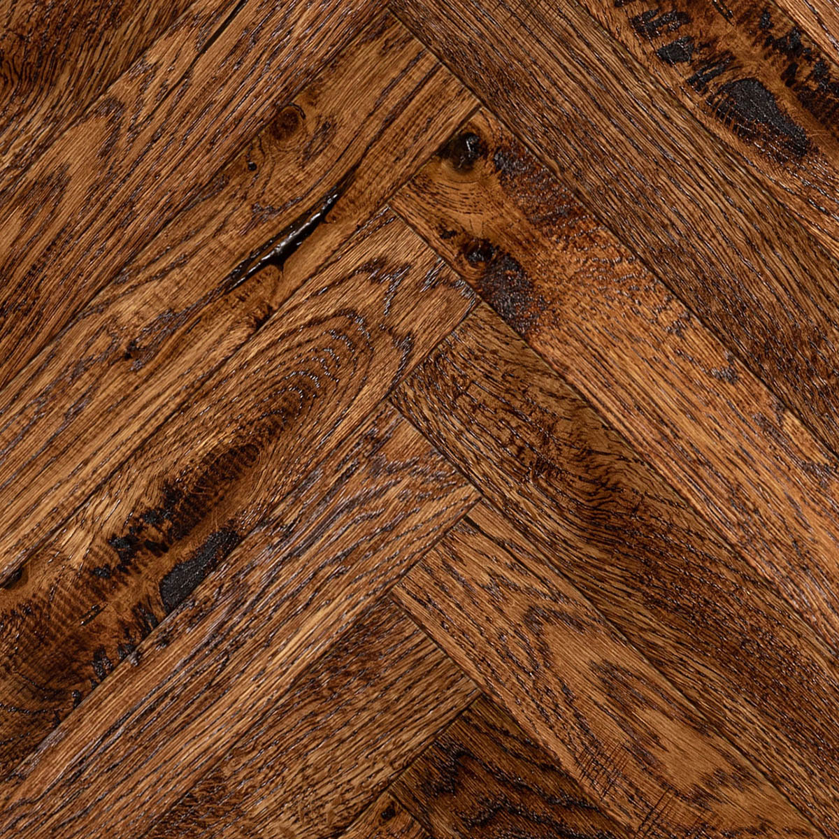 Mellor Herringbone - Distressed Tumbled Rustic Oak Floor
