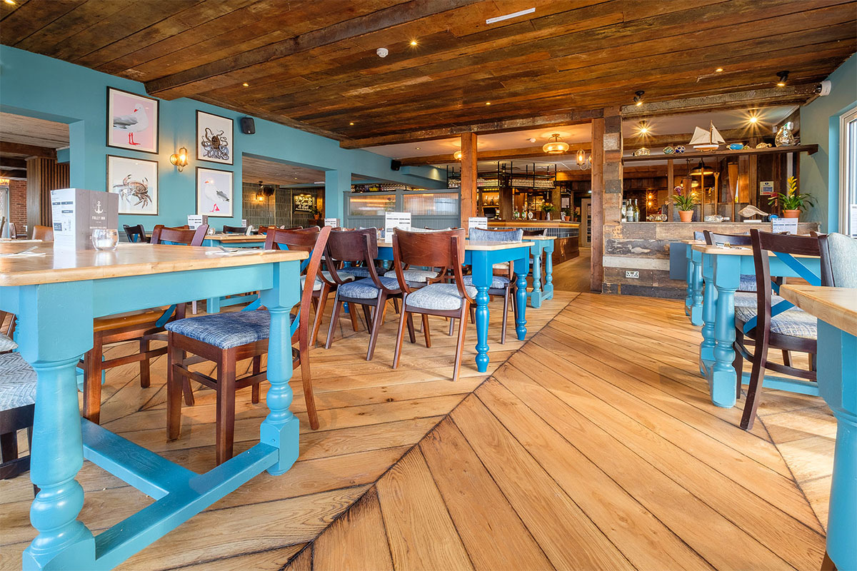 Commercial wood flooring in a restaurant setting